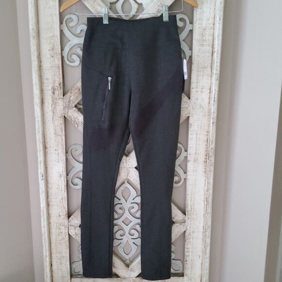Tahari Sport Gray Fleece Lined Leggings Zipper Pocket Mixed Material Seaming - Picture 1 of 7